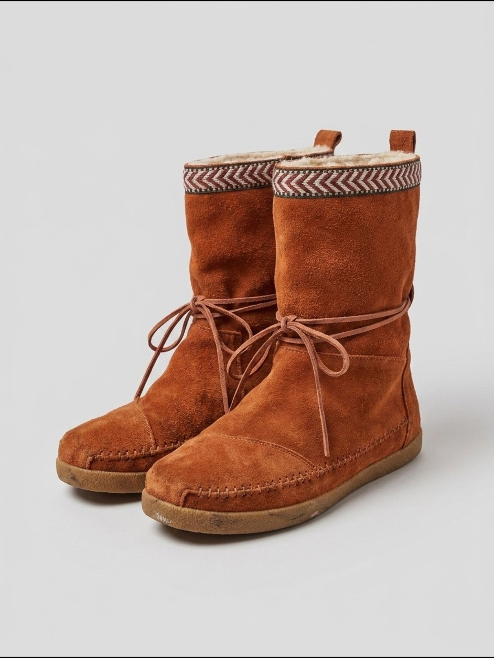 Toms Suede Moccasin Boots in Rust Orange with Trim